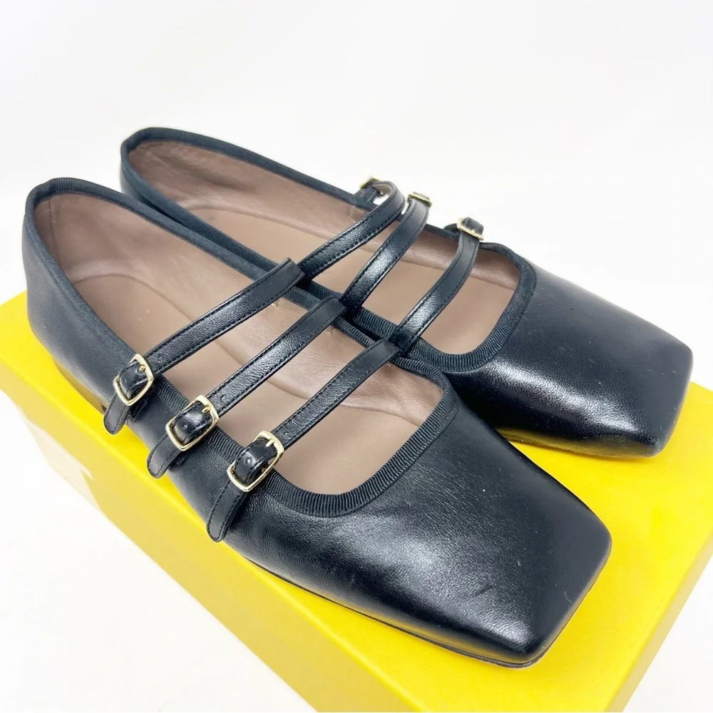 MANSUR GAVRIEL BLACK LEATHER BALLERINA FLATS MARY JANES WOMENS SZ 7.5 - Picture 9 of 12